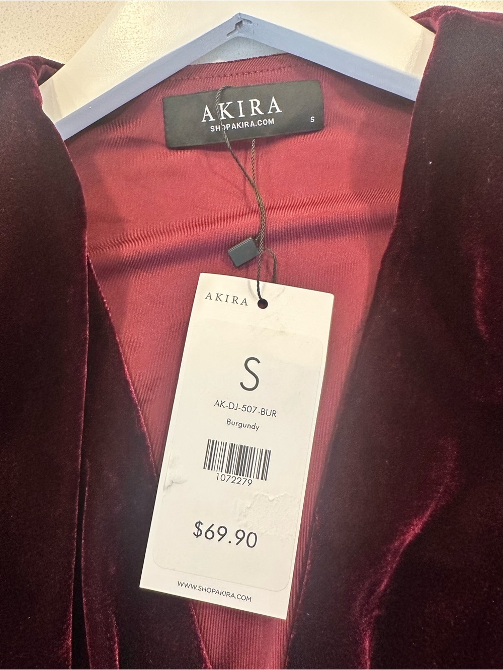 AKIRA Velvet Ruched Mini Dress in Deep Wine - Picture 5 of 9